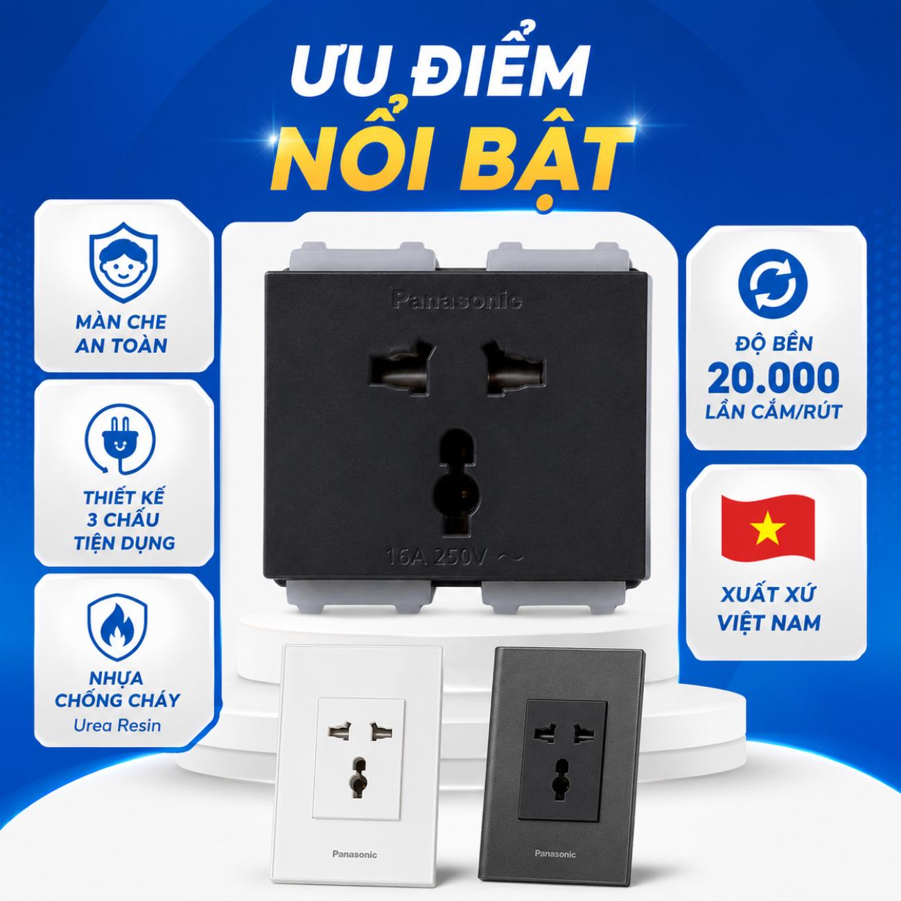 Ổ cắm 3 chấu có màn che Panasonic WEV117107SW / WEV117107H WIDE Series